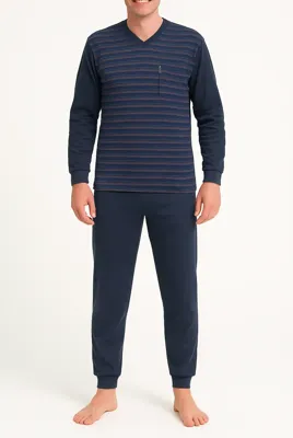 Outfitter Badstof heren pyjama - Winter Stripe - Warme winter pyjama antraciet - Copy