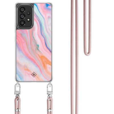 Samsung Galaxy A53 hoesje met rosegoud koord - Pink glam