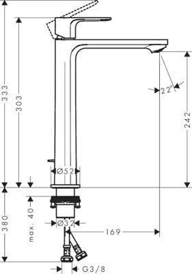 Hansgrohe Rebris S 1-gats highriser wastafelkraan 240 coolstart m. waste ecosmart+ 4 l/min mat zwart 72590670