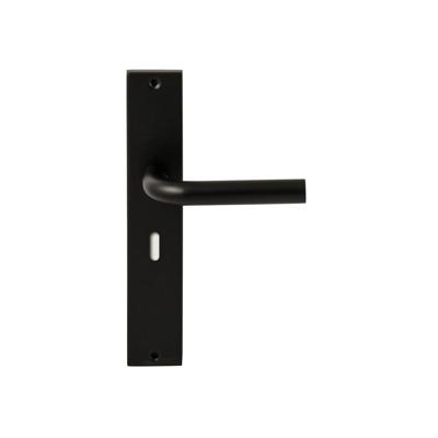 Hardbrass Deurkruk Oslo op rechthoekig langschild sleutelgat 56mm - zwart