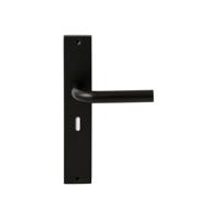 Hardbrass Deurkruk Oslo op rechthoekig langschild sleutelgat 56mm - zwart - thumbnail