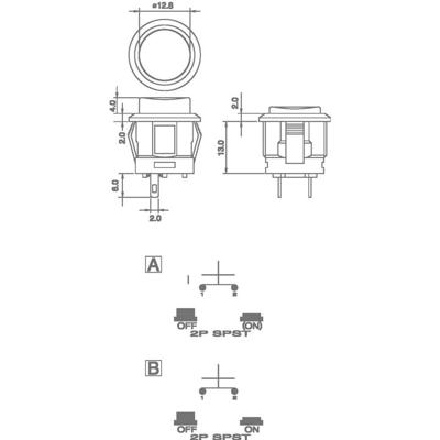 TRU COMPONENTS 1587752 TC-R13-523A-05RT Druktoets 250 V/AC 1.5 A 1x uit/(aan) Moment 1 stuk(s)