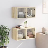 Wandkasten met glazen deuren 2 st 68,5x37x35 cm sonoma eiken - thumbnail