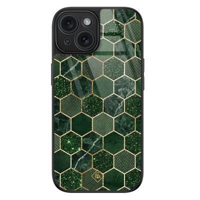 iPhone 15 glazen hardcase - Kubus groen iPhone 15 glazen hardcase - Kubus groen