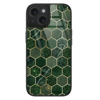 iPhone 15 glazen hardcase - Kubus groen - thumbnail
