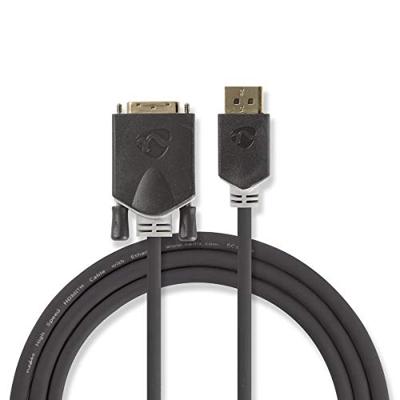 DisplayPort-Kabel - DisplayPort Male - DVI-D 24+1-Pins Male - 1080p - Verguld - 2.00 m - Rond - PVC - Antraciet - Polybag