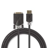 DisplayPort-Kabel - DisplayPort Male - DVI-D 24+1-Pins Male - 1080p - Verguld - 2.00 m - Rond - PVC - Antraciet - Polybag - thumbnail