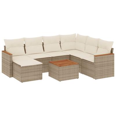 7-delige Loungeset met kussens poly rattan beige