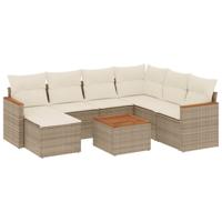 7-delige Loungeset met kussens poly rattan beige - thumbnail