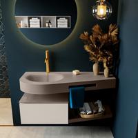 MONDIAZ RIVA 120cm badmeubel onderkast / planchet kleur Linen met 1 lade. Wastafel DULCET links 1 kraangat kleur Smoke. - thumbnail