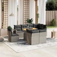 9-delige Loungeset met kussens poly rattan grijs - thumbnail