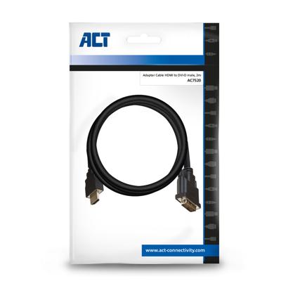 ACT AC7520 HDMI DVI-D Adapterkabel | 1x HDMI A Male | 1x DVI-D Single Link Male 18+1 | 2 meter | Zwart