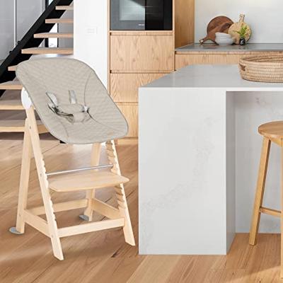 2-in-1 omvormbare kinderstoel - ROBA - BORN UP - Inclusief verstelbare 'Greyish Quilted' relaxfauteuil - Natuurlijk hout