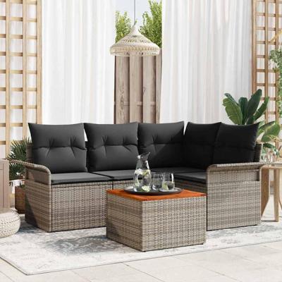 Tuinbankenset met kussen 5 pcs Grijs poly rattan