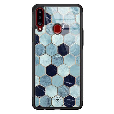 Samsung Galaxy A20s glazen hardcase - Blue cubes Samsung Galaxy A20s glazen hardcase - Blue cubes