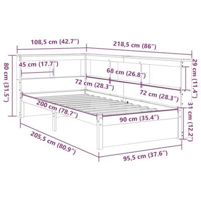 Bed met boekenkast zonder matras massief grenenhout 90x200 cm