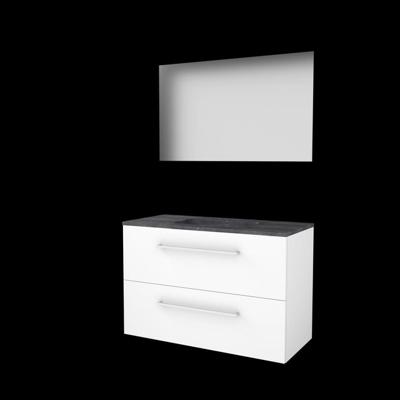 Basic-Line Ultimate 46 Badkamermeubelset - 100 x 46 cm - Met Grepen - 2 Lades - Hardstenen Wastafel - 1 Kraangat - Spiegel met Indirecte LED Verlichting - Ice White