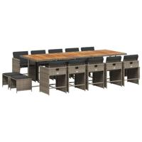 15-delige Tuinset met kussens poly rattan grijs - thumbnail