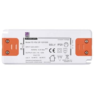 TRU COMPONENTS TC-YSL12F-1201000 LED-transformator Constante spanning 12 W 1.0 A 12 V/DC Geschikt voor meubels, Overspanning, Montage op ontvlambare