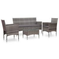 4-delige Loungeset met kussens poly rattan grijs - thumbnail