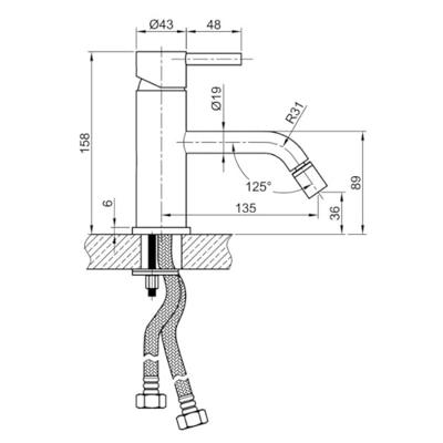 Bidetmengkraan Sapho Minimal Uitloop Gebogen 1-hendel 15.8 cm RVS