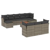 11-delige Loungeset met kussens poly rattan grijs - thumbnail