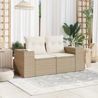 Tuinbank 2-zits met kussens poly rattan beige - thumbnail