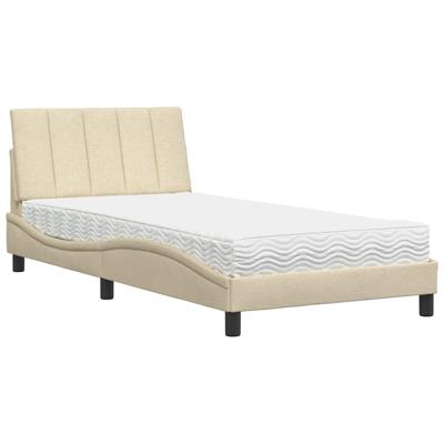 Bed met matras "Hanko" stof crèmekleurig 90x200 cm