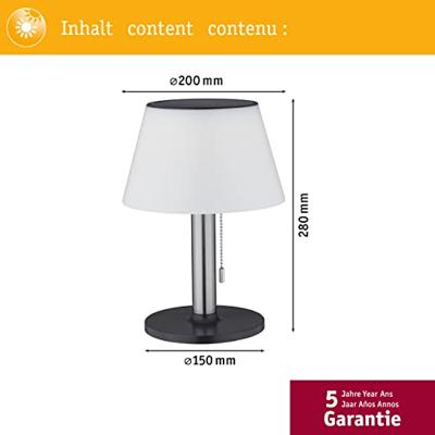 Paulmann 94309 4000870943090 Tafellamp op zonne-energie 0.8 W Warmwit RVS Paulmann 94309 4000870943090 Tafellamp op zonne-energie 0.8 W Warmwit RVS