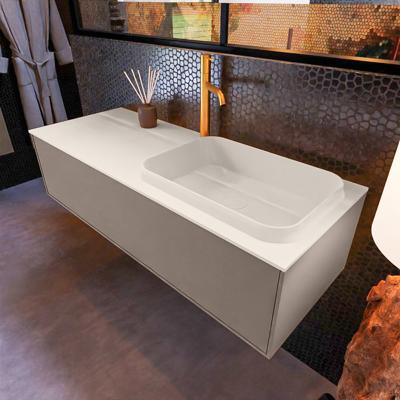 Badkamermeubelset Mondiaz Erin 120 cm met 1 Lade met RIDGE Wastafel Rechts Linen met 1 kraangat Greeploos Mat Smoke Badkamermeubelset Mondiaz Erin 120 cm met 1 Lade met RIDGE Wastafel Rechts Linen met 1 kraangat Greeploos Mat Smoke