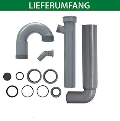 Kirchhoff ECO-SAVE kunststof spoelbak buisvormige sifon, grijs 1 1/2" IG x 50 mm, met 3/4" apparaataansluiting - 98831449 - thumbnail