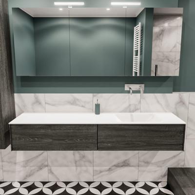 Mondiaz Lush Cloud badmeubel eiken Dark brown 180 cm 2 lades solid surface enkele spoelbak rechts zonder kraangat