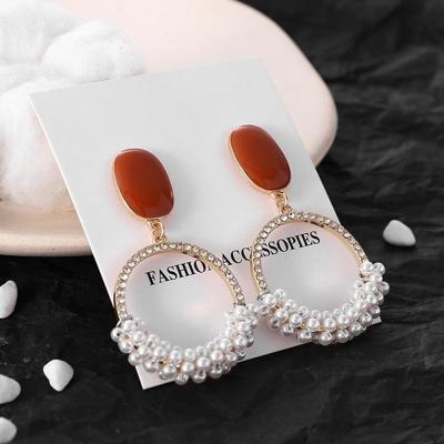 925 zilveren temperament parelmoer Strass ronde lange oorbel voor vrouwen (Stud Earring)