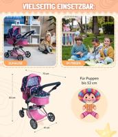 Combi-poppenwagen Mika - Vlinders Navy Roze - thumbnail