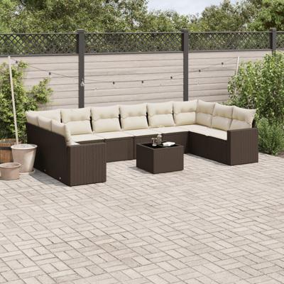 11-delige Loungeset met kussens poly rattan bruin - thumbnail