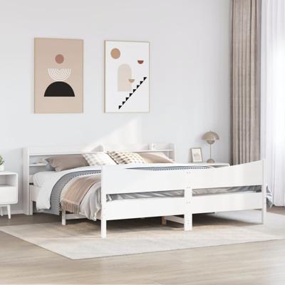 Bedframe met hoofdbord massief grenenhout wit 200x200 cm - thumbnail