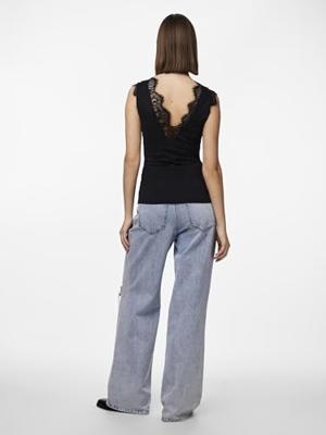 Dames hemd kant - Lace top Ilu - Zwart Kanten dames onderhemd - Kanten schouderbandjes