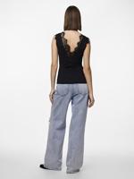 Dames hemd kant - Lace top Ilu - Zwart Kanten dames onderhemd - Kanten schouderbandjes - thumbnail