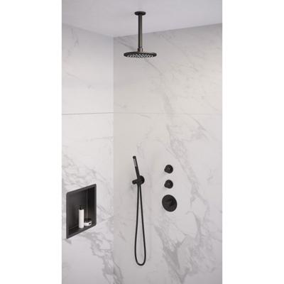 Brauer Black Edition Thermostatische Regendoucheset Inbouw - Hoofddouche 20 cm - Handdouche Staaf - Doucheslang - Wandaansluitbocht - Mat Zwart