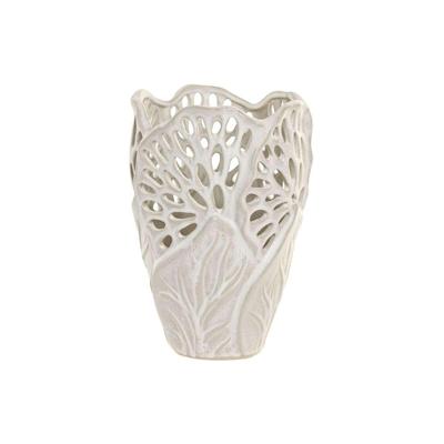 Vaas Home ESPRIT Wit Keramisch Blad van een plant 18 x 18 x 25 cm
