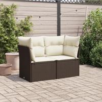Tuinbank 2-zits met kussens poly rattan bruin - thumbnail