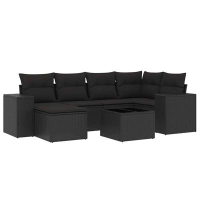 6-delige Loungeset met kussens poly rattan zwart