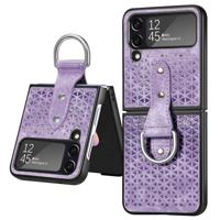 Lunso - Samsung Galaxy Z Flip4 - Kunstleren backcover hoesje met ringhouder - Paars - thumbnail