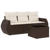 4-delige Loungeset met kussens poly rattan bruin - thumbnail