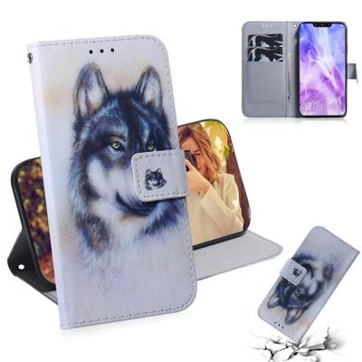 Witte Wolf patroon gekleurde tekening horizontale Flip lederen case voor Huawei Nova 3 met houder & card slots & portemonnee