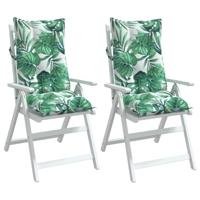 VidaXL Stoelkussens 2 st hoge rug bladpatroon oxford stof - thumbnail