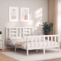 Bedframe met hoofdbord massief hout wit - thumbnail