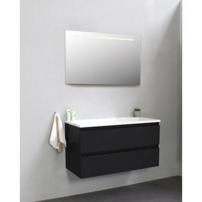 On-Line Badkamermeubelset - 100 cm - Voorgemonteerd - Acryl Wastafel - zonder Kraangat - Spiegel met LED-Verlichting - Mat Zwart