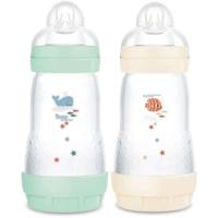 Set van 2 Babyflessen - MAM - Easy Start - Klassiek Anti-Koliek - 260 ml - Doorstroomsnelheid 2 spenen - Mint + Katoen - thumbnail