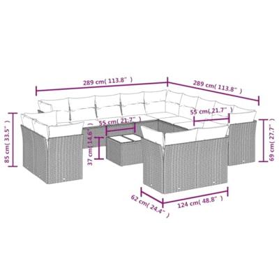 14-delige Loungeset met kussens poly rattan bruin